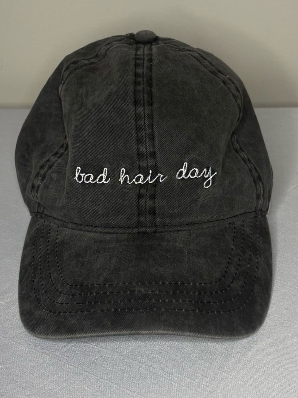 Bad Hair Day Embroidered Baseball Cap - Charcoal